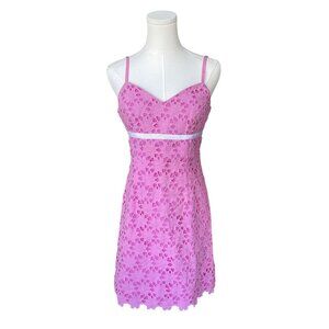 VTG Lilly Pulitzer Y2K Eyelet Lace Babydoll Dress 4 Coquette Sleeveless Pink